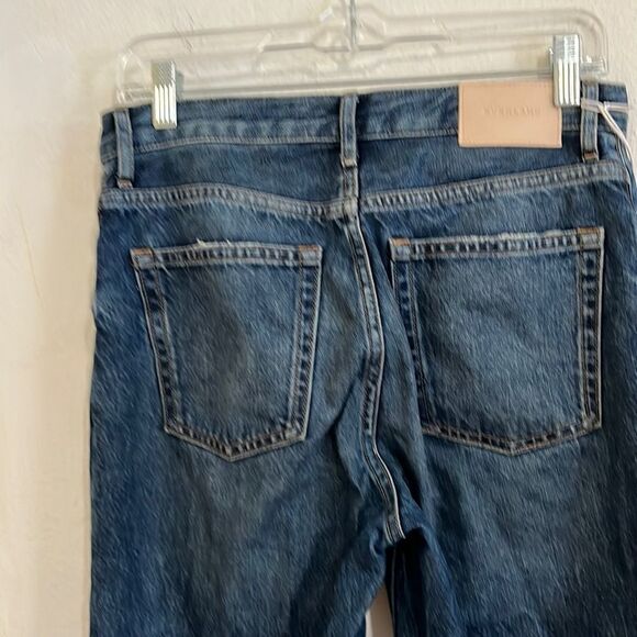 Everlane Button Fly Medium Blue Distressed “ The 90’s Cheeky Jean”  Cropped  33 - Picture 7 of 8